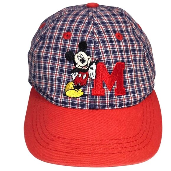 Disney Other - Vintage Disney Mickey Mouse Red Blue Plaid Embroidered Cap Hat Kid's Adjustable
